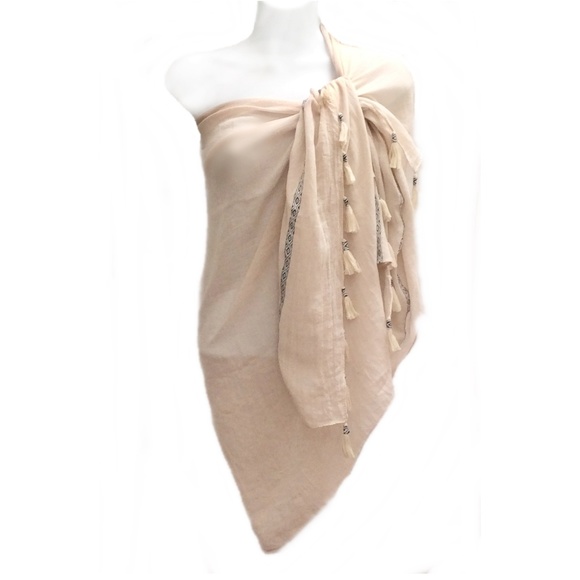 Accessories - NEW - Scarf with Tassels & Trim- Sandstorm Beige